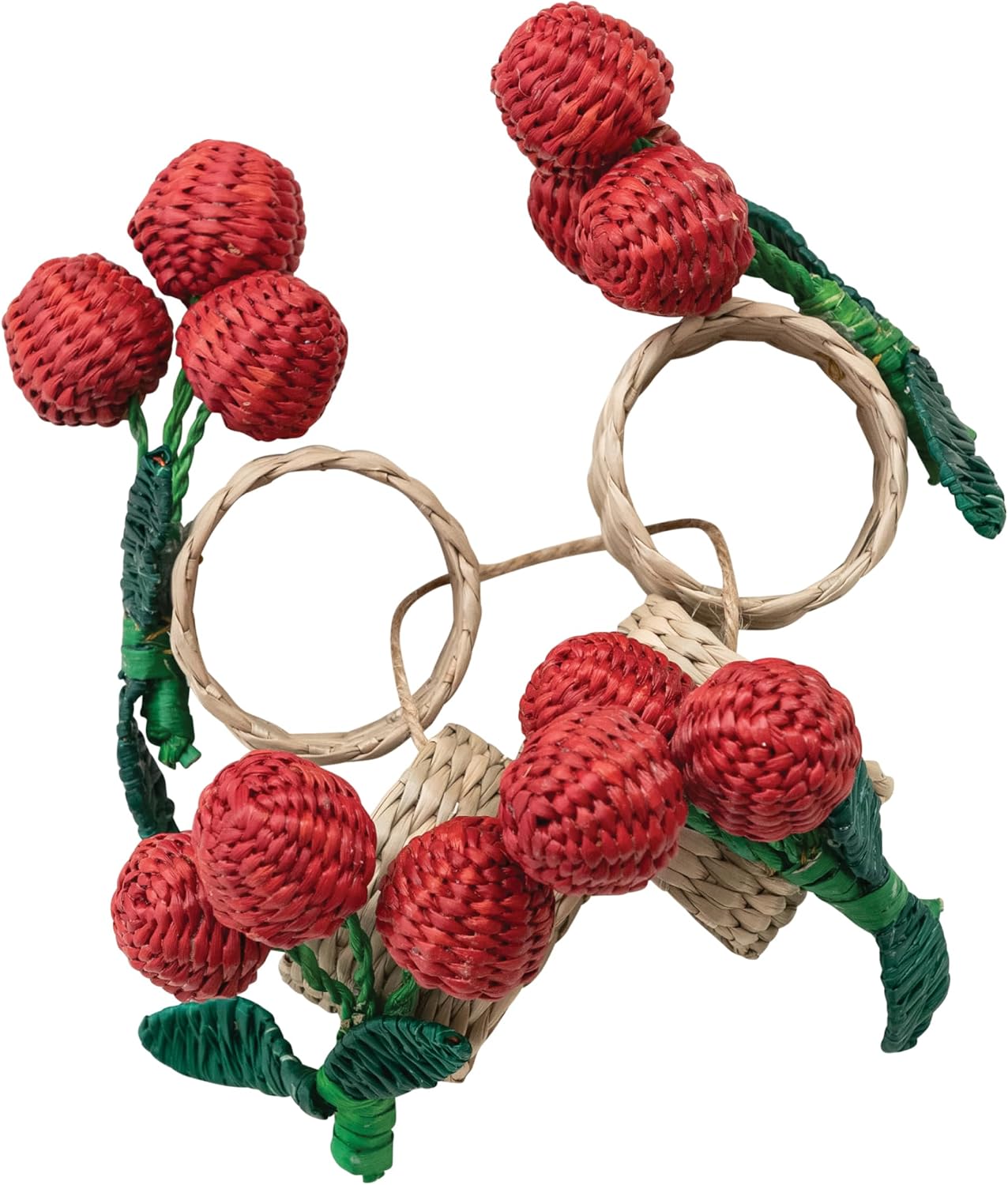 Creative Co-Op Woven Seagrass Cherry Napkin Ring, Red, Green and Natural, Set of 4