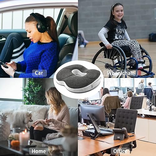 Miniatura 7 de HomeToDou Cojín de asiento de coxis, cojín de hemorroides de coxis, alivio del dolor para llagas y ciática, almohada de espuma viscoelástica suave