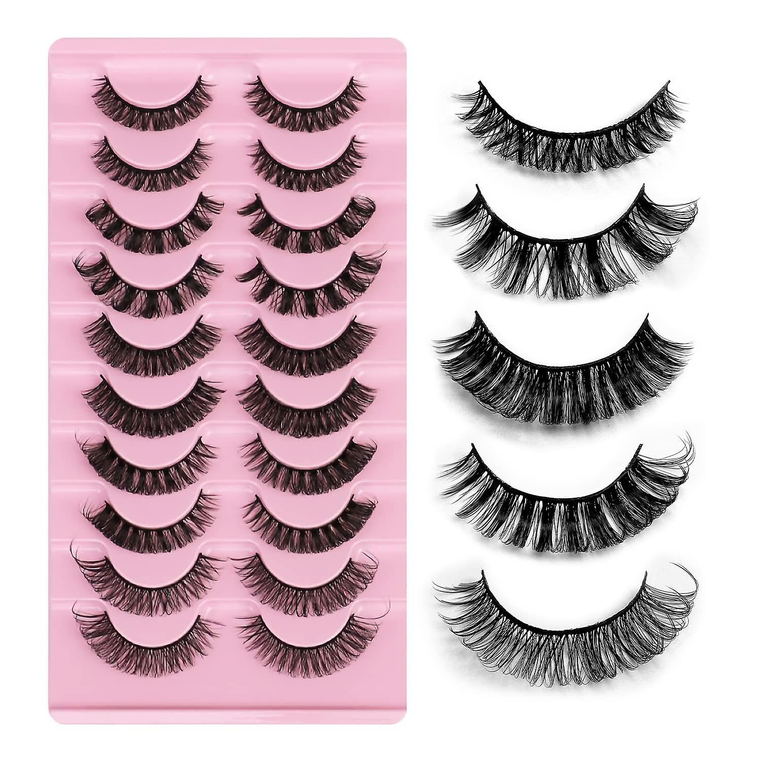 10 Pairs False Eyelashes Russian Strip False Lashes 5 Styles Fluffy Natural Look Wispy Faux Mink D Curl Volume Soft Lightweight Reusable False Lashes Fake Eyelash Extensions