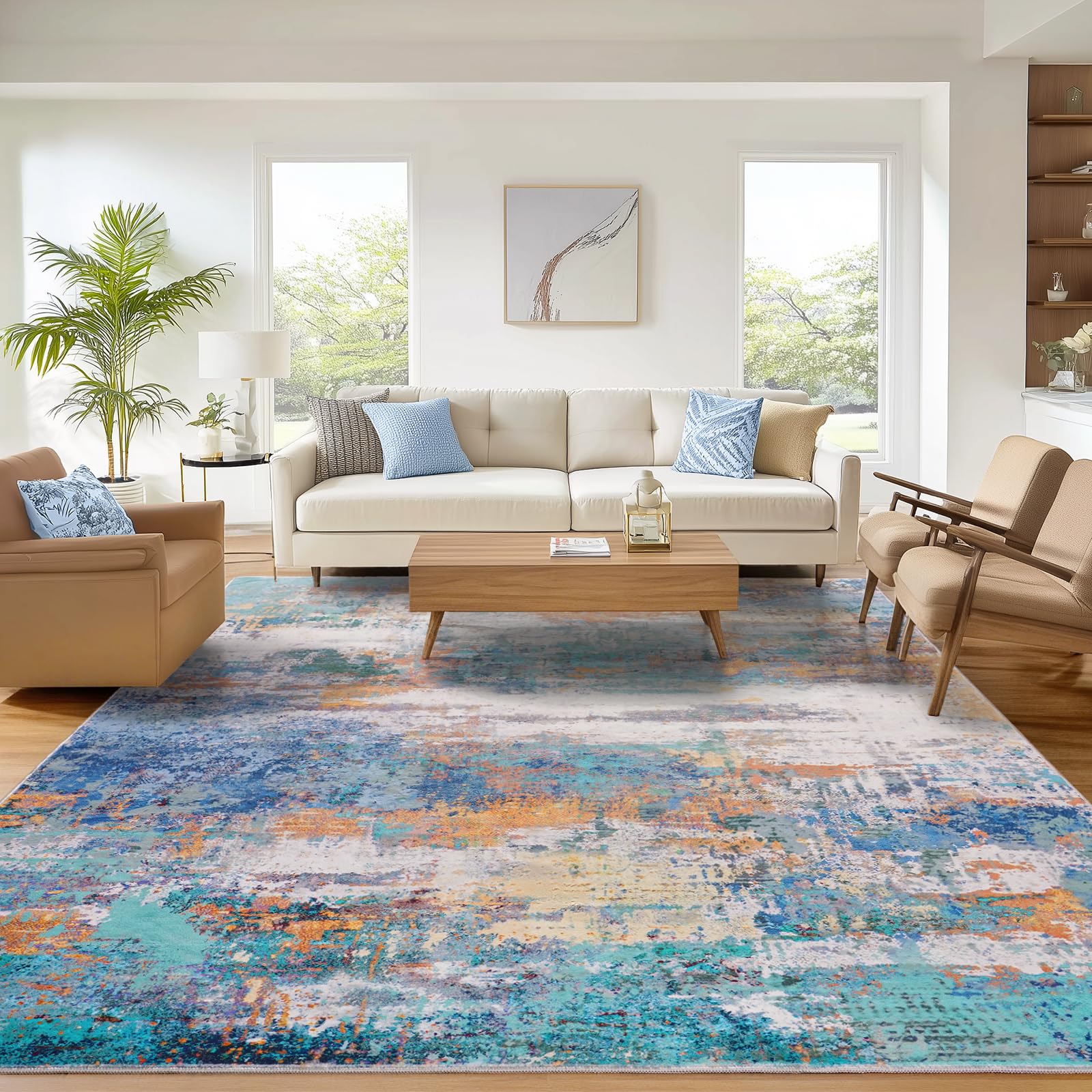Large Rugs for Living Room 200x300cm Multicolor Modern Machine Washable Rug — image 1