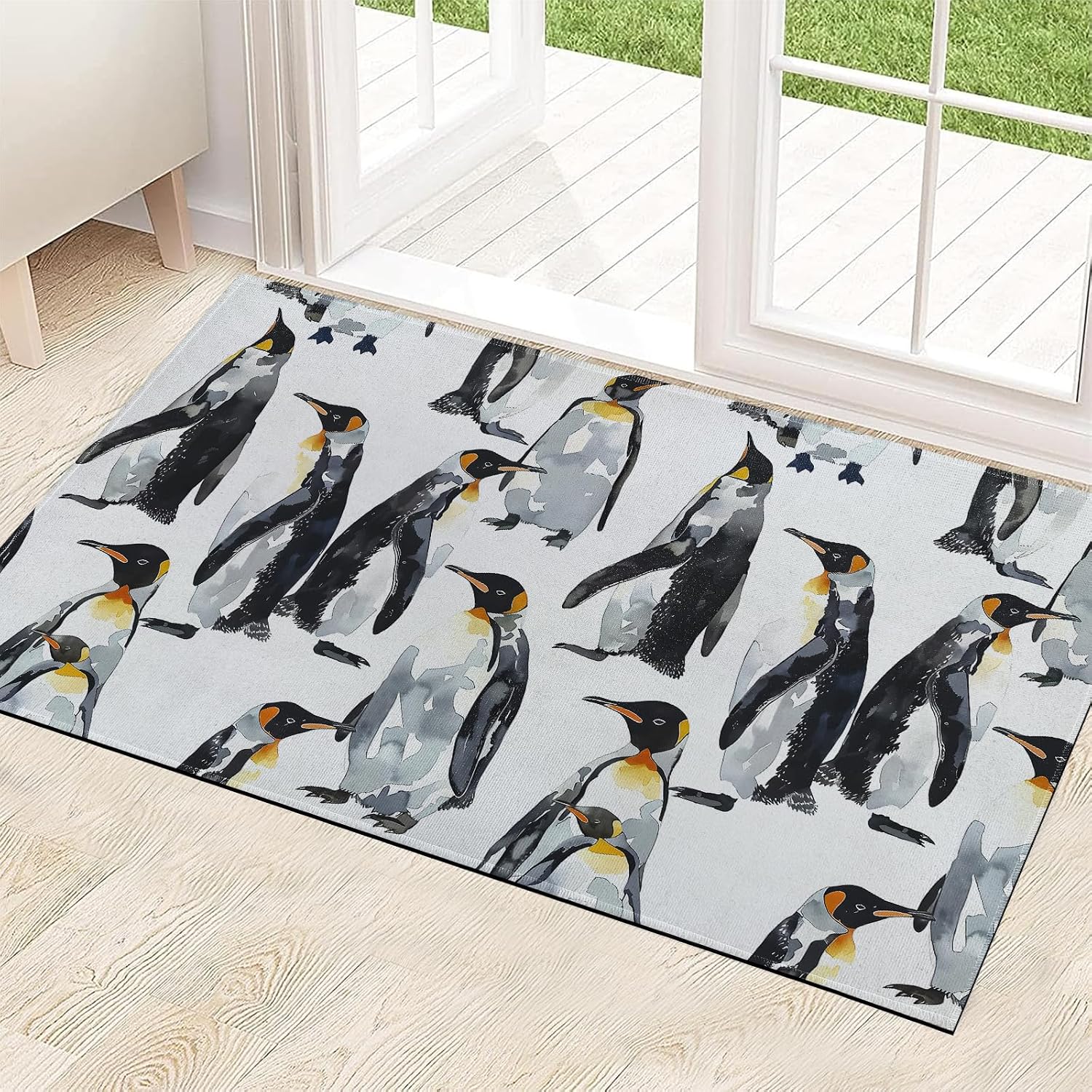 Penguin Indoor Door Mat 29.5x17in,Non Slip Backing Watercolor Animal Floor Mats,Non Woven Entryway Rug,Welcome Rugs Decor,for Entrance Inside Porch Bedroom Kitchen,Practical Doormats Gifts