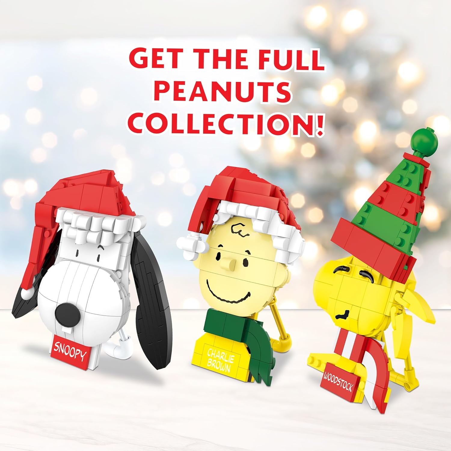 Brickcraft Peanuts Snoopy Christmas Brick Building Set, 145 Pieces | DIY Holiday Winter Block Kit with Display Stand | Festive Décor Collectible & Gift for Kids & Adults, Ages 8+