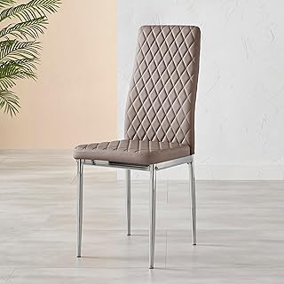 Furniturebox UK Milan Dining Chair - Set of 4 or 6 Dining Chairs - Premium Dining Room Chairs - Contemporary & Luxurious Chrome Hatched Diamond Faux Leather Dining Seats (6X Cappuccino Grey Chairs)