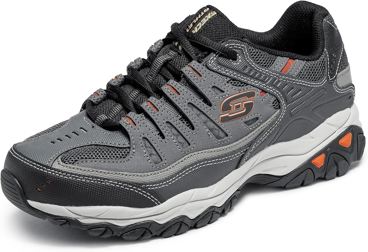 Zapatillas de deporte de moda Skechers Afterburn M. Fit para hombre - Parte superior de cuero, plantilla de espuma viscoelástica, suela de goma | Espuma viscoelástica, entresuela Articu-Lyte, parte superior de cuero y malla, informal, con cordones tradicionales