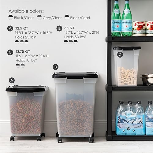 Miniatura 10 de IRIS USA - Contenedor hermético de almacenamiento de alimentos para mascotas WeatherPro de 50 libras  65 cuartos de galón con ruedas extraíbles