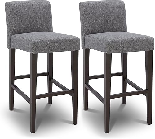 CHITA Juego de 2 taburetes de bar tapizados de 30 pulgadas de altura de asiento de altura, tela en gris niebla