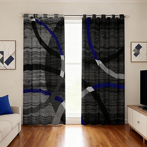 Miniatura 47 de Cortinas cuadradas grises, negras, rojas, blancas, con cuadrícula geométrica para niños, niñas, adolescentes, cortinas de tratamiento de ventanas