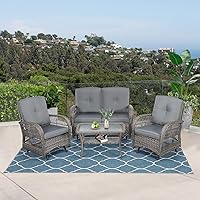 Vista 10 de VIVIJASON Silla mecedora de mimbre para exteriores, 2 piezas, sillas mecedoras de ratán para patio con cojines y marco de acero, muebles de mimbre