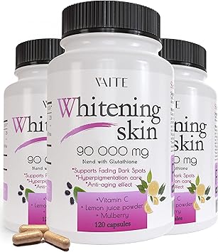 Glutathione Whitening Pills - Dark Spots & Acne Scar Remover - 90000mg - Vegan Skin Bleaching Pills with Anti-Aging & Antioxidant Effect - 120 Capsules (3 Pack)