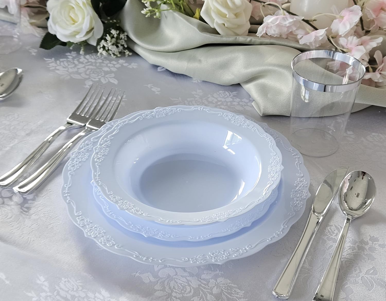 " OCCASIONS " 40 Plates Pack, Disposable Wedding Party Plastic Plates (7.5'' Appetizer/Dessert Plate, Verona in Blue)