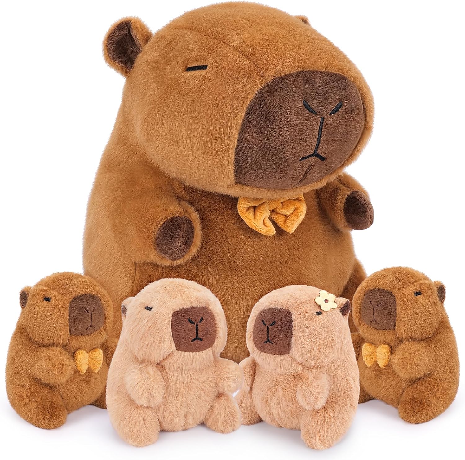 Achwishap 5PCS Capybara Plush,Capybara Stuffed Animal Mommy with 4 Capybaras Babies Plush Toy,Cute Plushie Capybaras Hugging Pillow Cuddle Plushie for Kids Girls Boys Birthday,Capy bara Family 16”