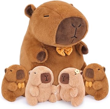 Achwishap 5PCS Capybara Plush,Capybara Stuffed Animal Mommy with 4 Capybaras Babies Plush Toy,Cute Plushie Capybaras Hugging Pillow Cuddle Plushie for Kids Girls Boys Birthday,Capy bara Family 16