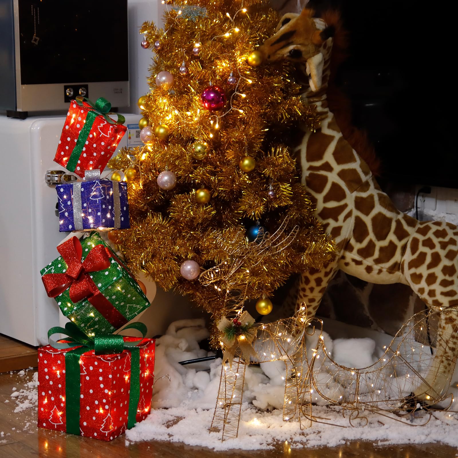 CCLIFE Juego de 4 Cajas de Regalo Con Luz LED Para Navidad - Decoración Iluminada Para Árbol y Hogar CushHom