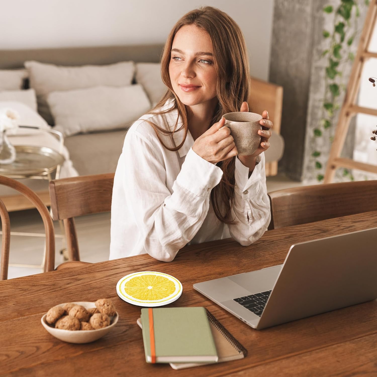 Drinks Coasters Set of 4, Lemonade Round 4" Cup Coasters, Absorbent Ceramic Stone Coasters with Cork Base, Cute Coasters for Table Home Décor, Ideal Gifts for Women Men - Image 5