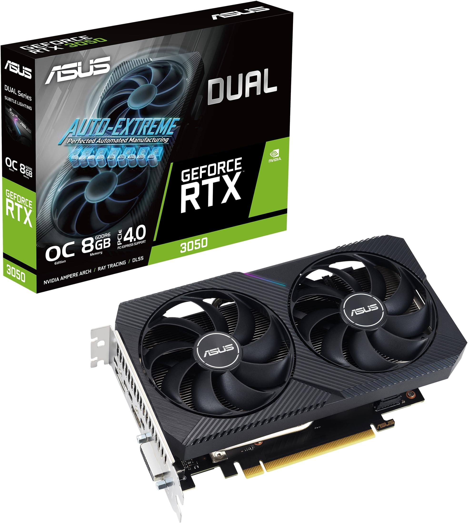 ASUS Dual GeForce RTX™ 3050 V2 OC Edition Graphics Card (PCIe 4.0, 8GB GDDR6, HDMI 2.1, DisplayPort 1.4a)