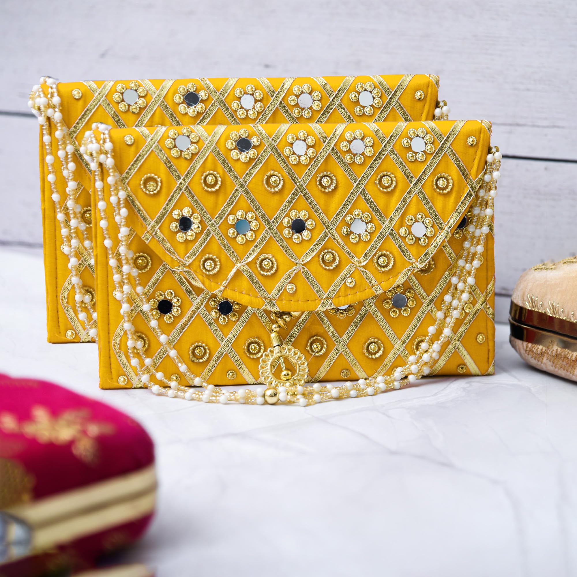 Kuber Industries Clutch Purse | Hand Purse | Ladies Hand Purse with Handle | Traditional Shagun Purse | Baby Shower Purse | Gifting Clutch Purse | Mirror Check Purse | Yellow (B0CSCNFG6H) Amazon Price History, Amazon Price Tracker