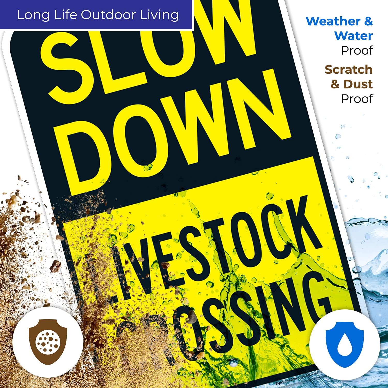 Slow Down Livestock Crossing Sign, 12x18 Inches, Rust Free .063 Aluminum, Fade Resistant, Made in USA