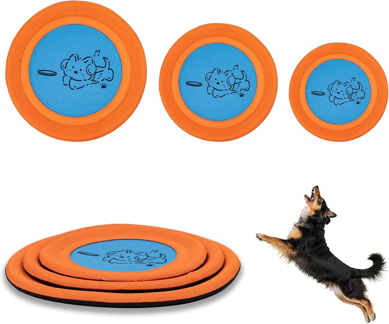 Bifeaw 3 Packs Nylon Interactive Dog Flying Disc - Floating Dog Toys for Aggressive chewers - Water Toys for Dogs (Orange and Blue)