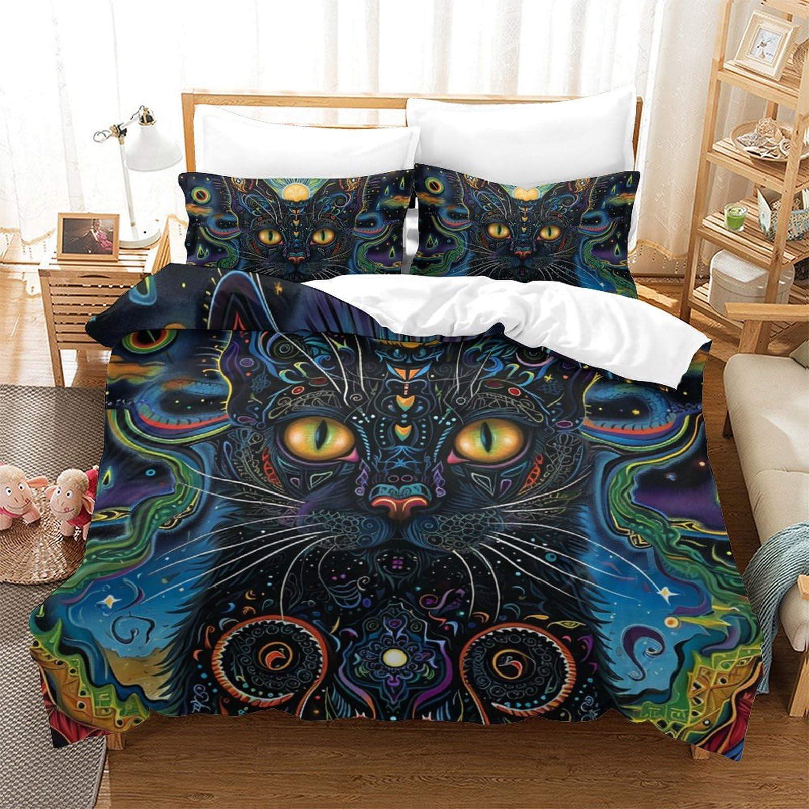 Housse de couette chat grand lit pour une décoration de chambre chaleureuse