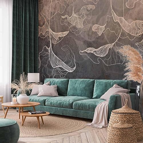 Miniatura 2 de artgeist Mural de pared Flores y plantas, 154 x 110 pulgadas, papel tapiz autoadhesivo extraíble grande, diseño impreso, mural de líneas de cemento