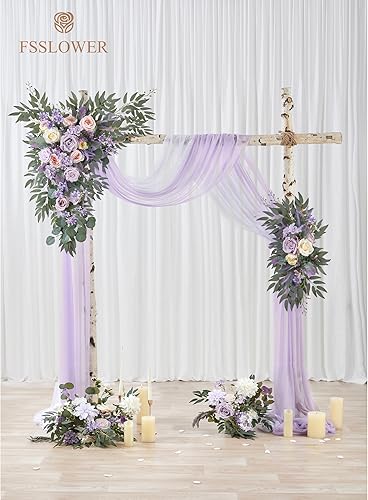 Miniatura 8 de Juego de flores de arco de boda con cortina (paquete de 4)  2 guirnaldas de flores artificiales con 2 telas drapeadas para decoración de cenadores