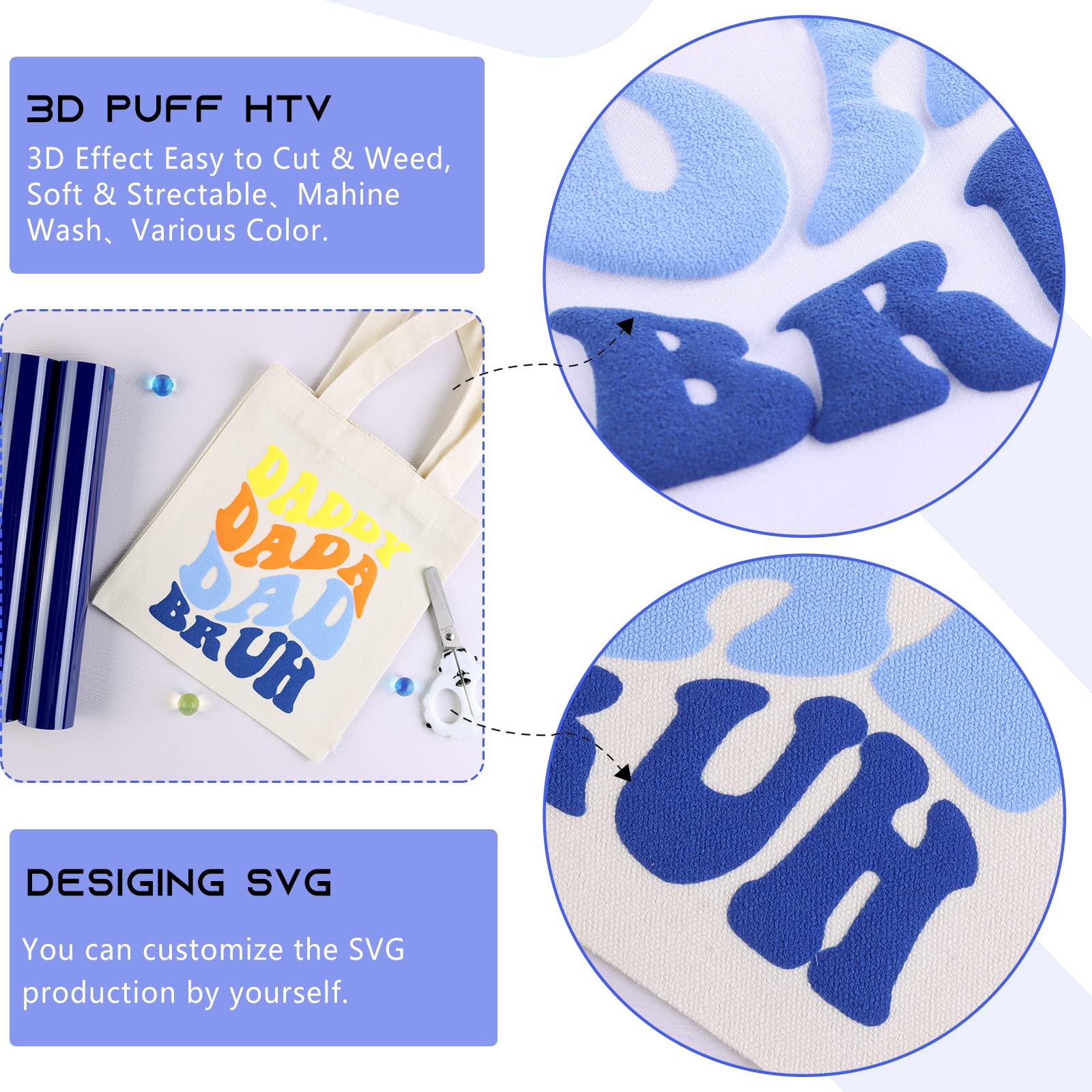 Tintnut Puff HTV 3D - 11 Sheets 30 x 25 cm Heat Transfer Vinyl in Various Colors for T-shirts - Printable