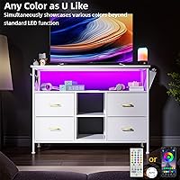 Vista 35 de Cómoda para dormitorio, soporte de TV con tomas de corriente y luz LED, cómoda de 6 cajones con bolsillos laterales y ganchos, cómoda ancha