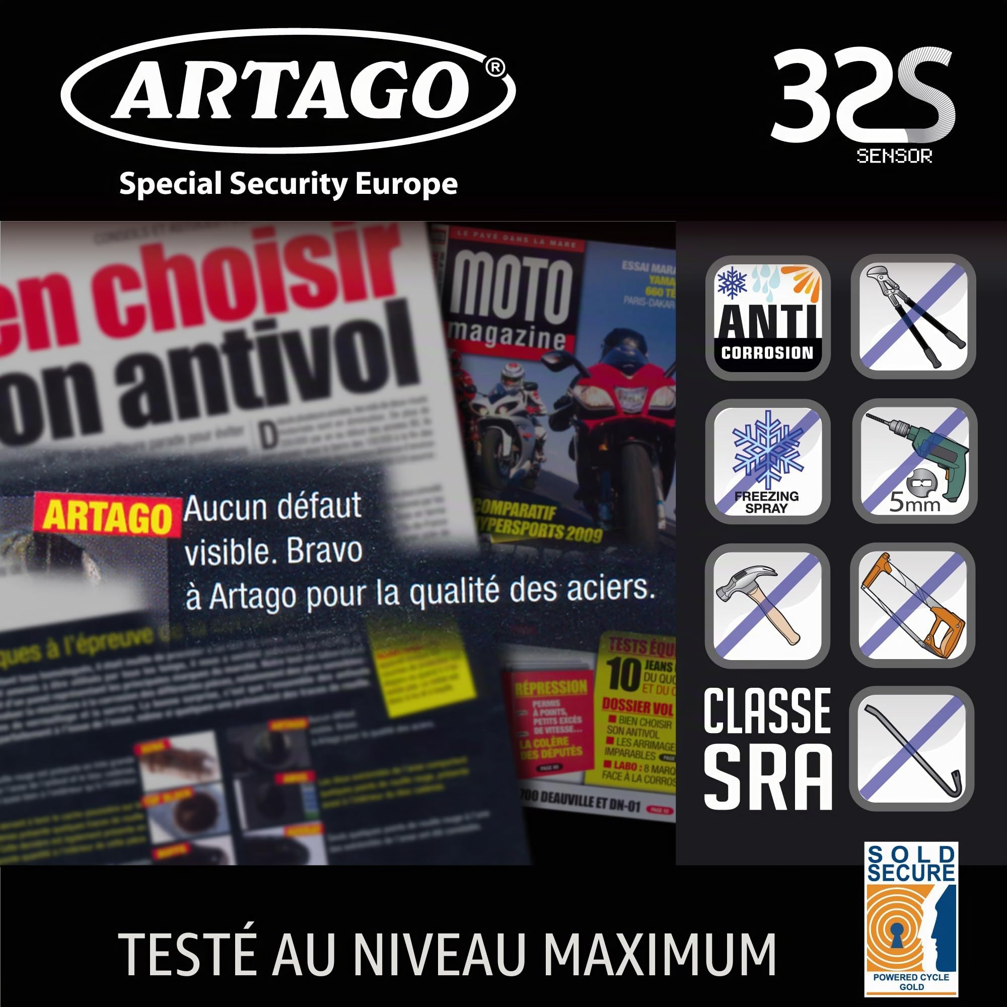 ARTAGO 32S6 Pack Antivol Bloque-Disque avec Alarme 120db Haute Sécurité + Support pour Yamaha MT-09 et Tracer 900, Homologué SRA