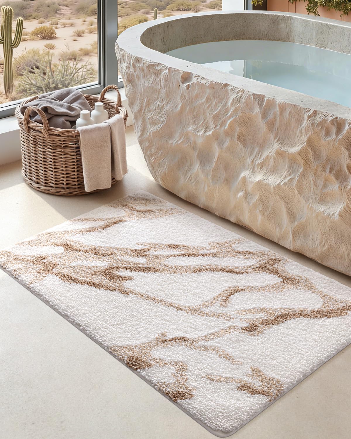 DEXI Bathroom Rug Mat 17x30 Soft and Absorbent Marble Bath Mats for Bathroom Non Slip Machine Washable Bathmat