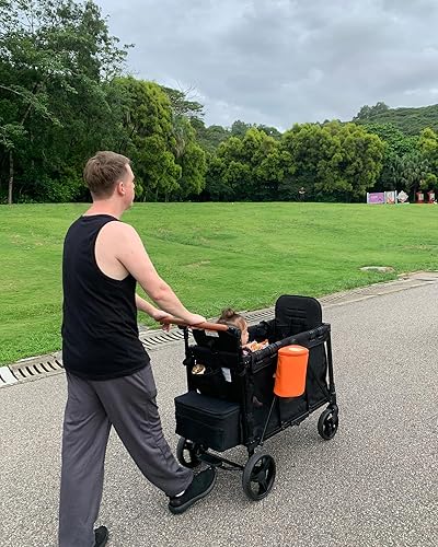 Miniatura 5 de Cochecito con asa ajustable, incluye toldo y organizador, plegable y conveniente para almacenamiento (negro)