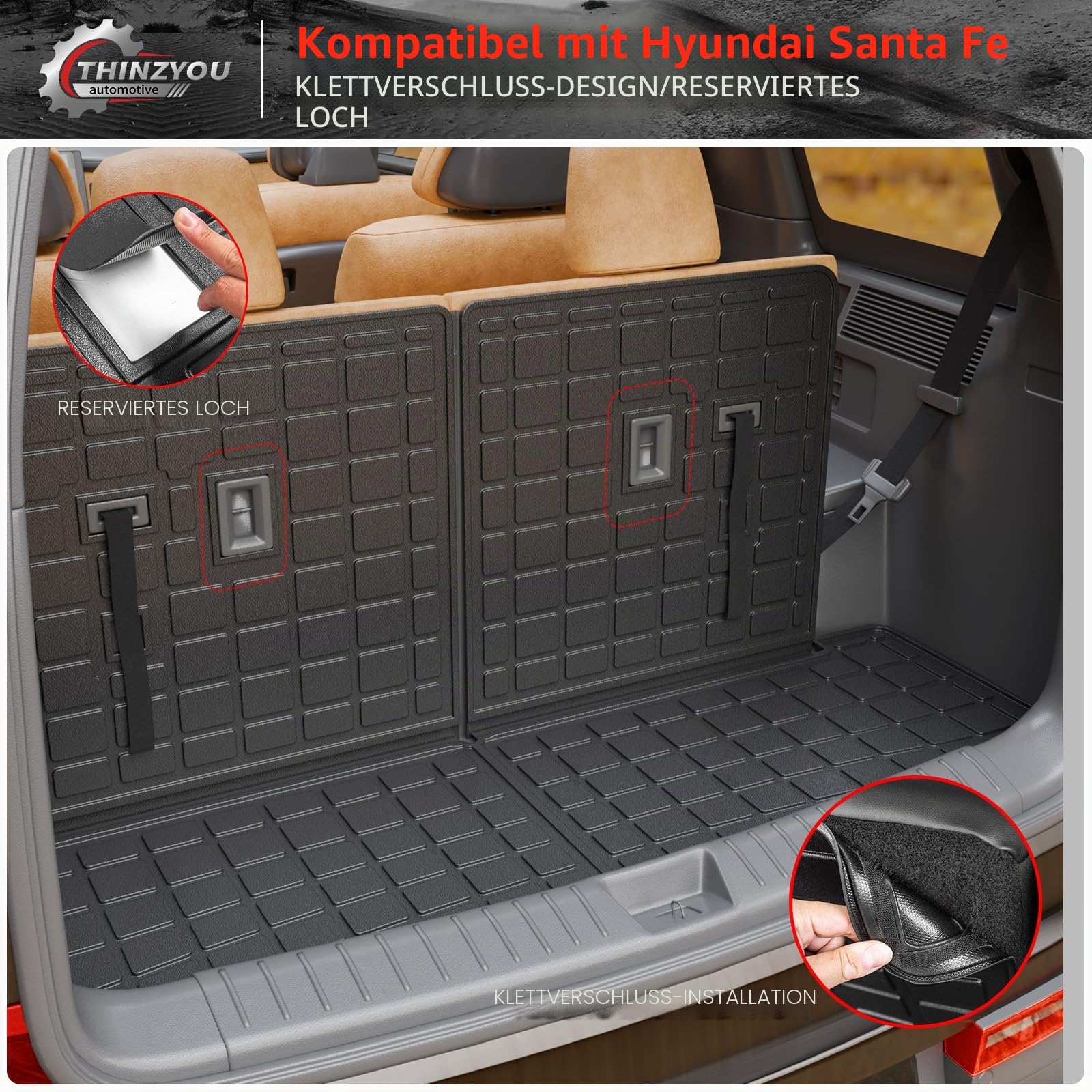 Kofferraumwanne, kompatibel mit Hyundai Santa Fe 2024 2025, Kofferraumwanne, TPE, Allwetter-Rücksitzbezug, Schutz für Santa Fe (2024 2025, Kofferraummatte mit Rückenlehnenmatte)