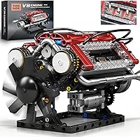 Tuajixz Motorized V8 Engine Model Kit: 588pcs Building Blocks with Moving Pistons, Crankshaft & Rotating Fan for Car Enthusiasts