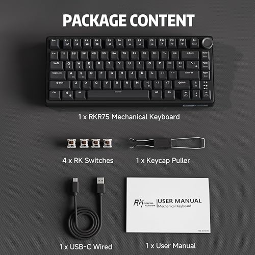 Miniatura 7 de RK ROYAL KLUDGE R75 Teclado mecánico con cable para juegos, 75% teclado mecánico intercambiable en caliente, perilla de volumen de teclado mecánico,
