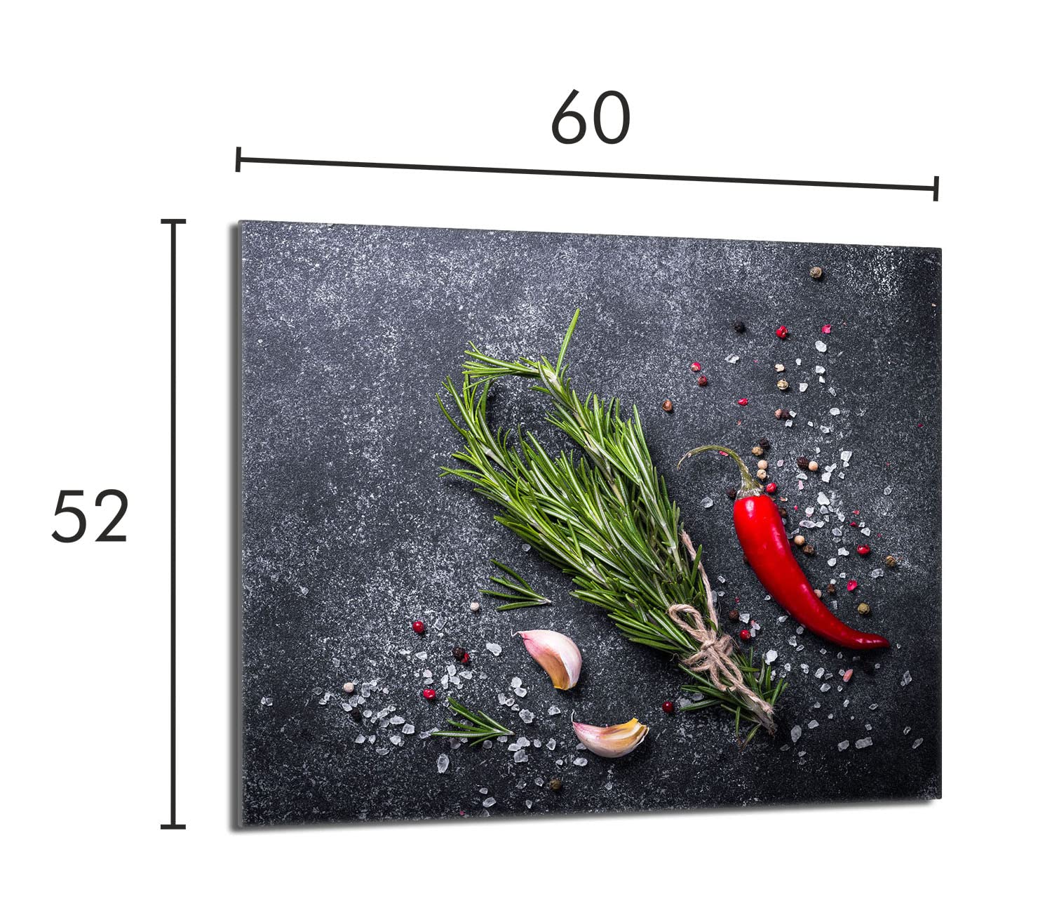 Plaque de recouvrement, 60 x 52 cm, en verre, pour cuisinières électrique, à induction, convient comme décoration, protection anti-éclaboussures ou planche à découper, Ardoise Épices
