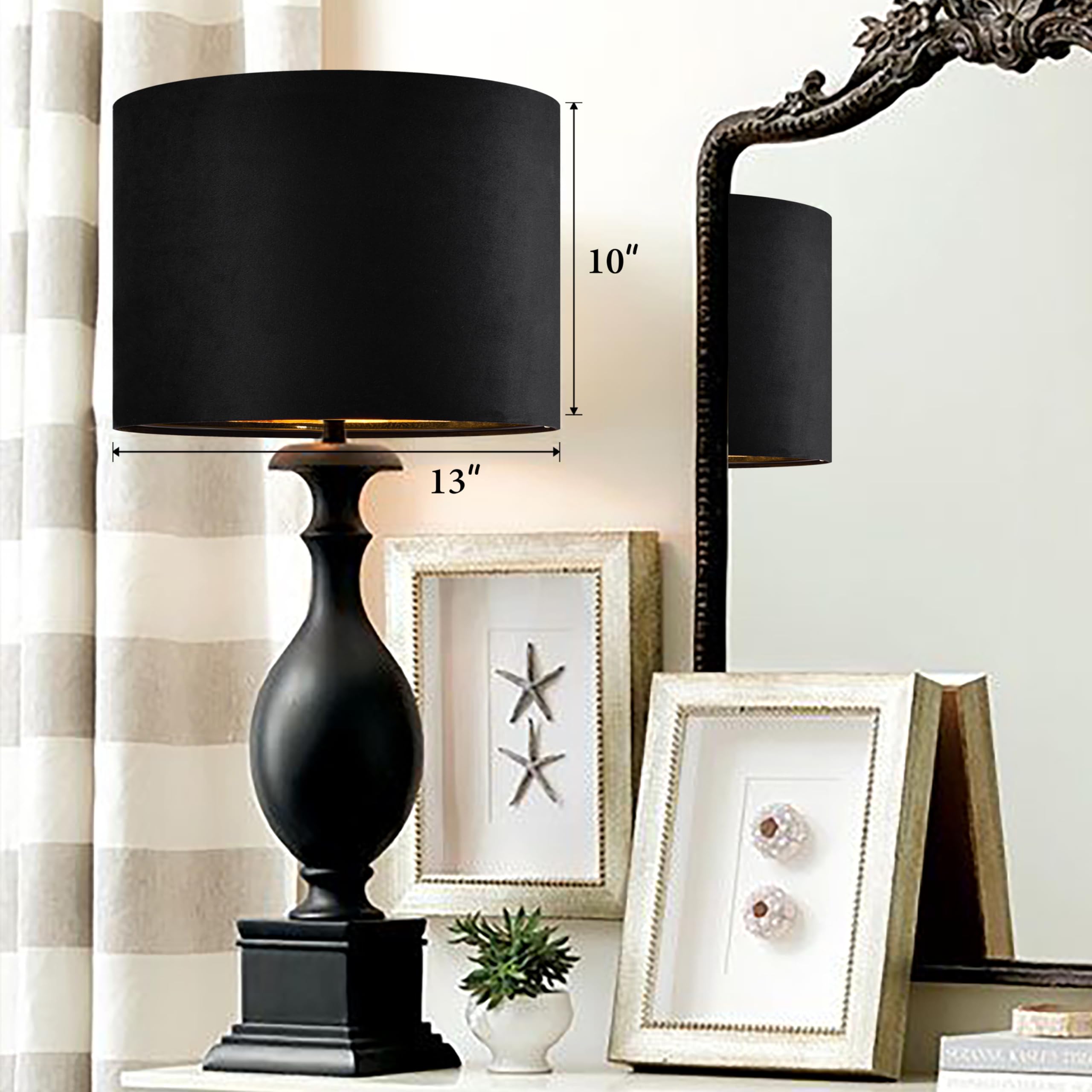 GO&SO Black Velvet Lamp Shades Set of 2 Medium Drum Lampshades -13 