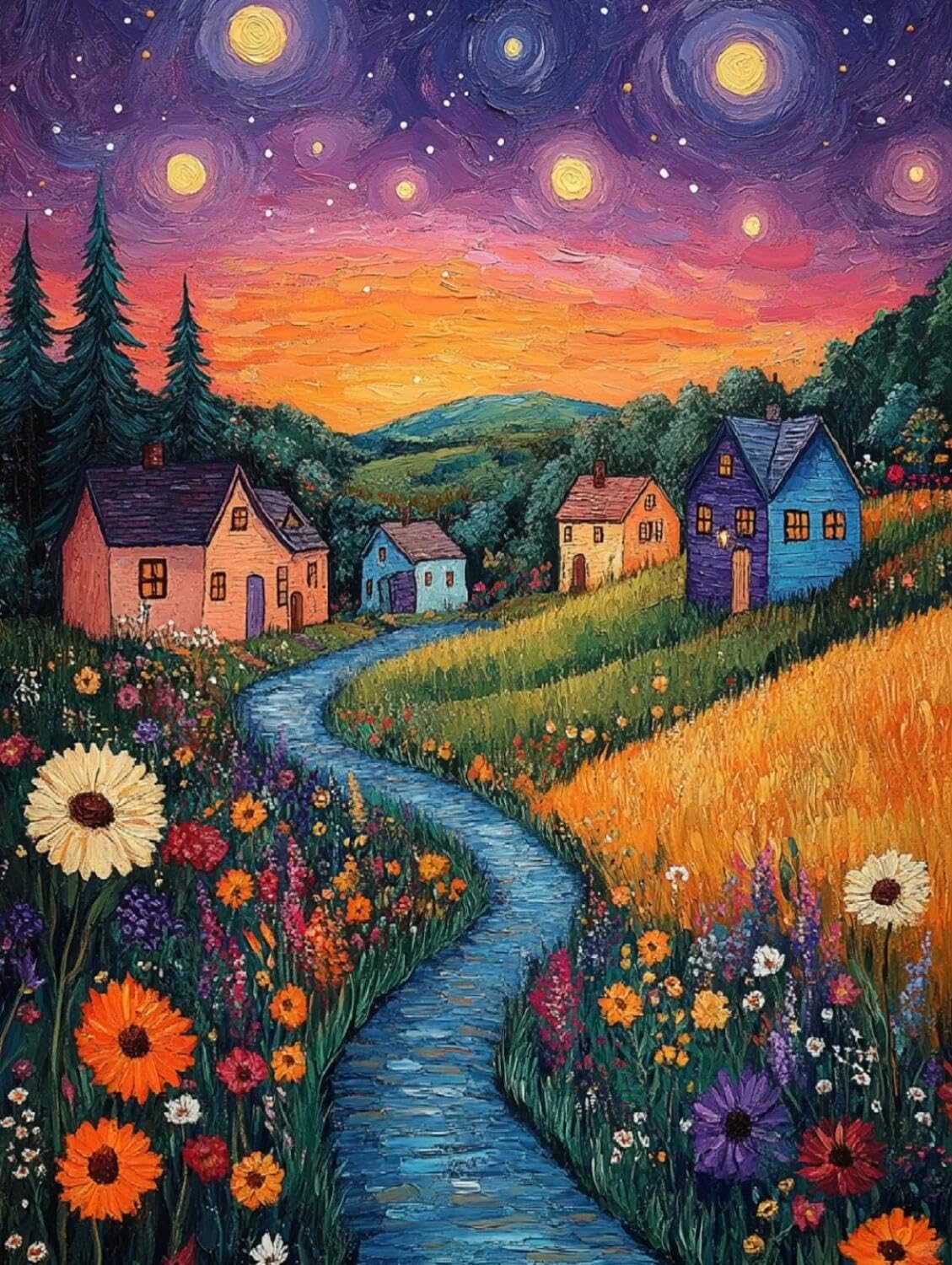 Rqwybcaxn Bead Embroidery Kits Big Trees and Houses 40x50cm