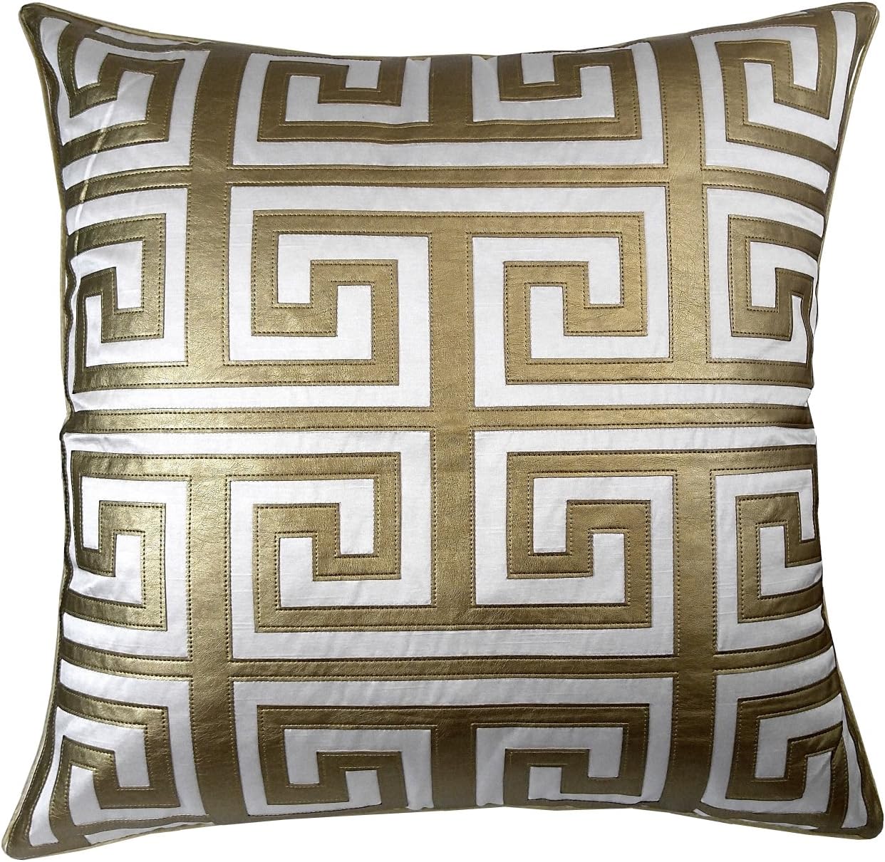 24x24 Applique Decorative Pillow, Large, White-Gold