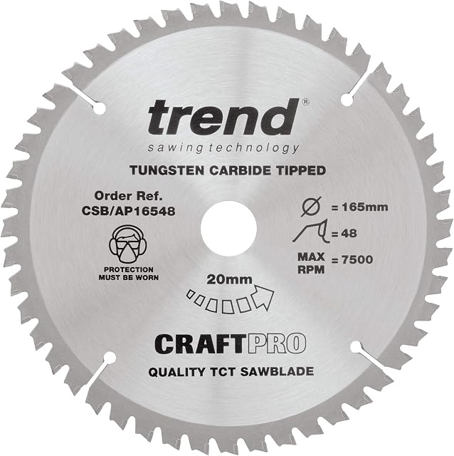 Trend CSB/AP16548 Craft Pro Worktop, Aluminium and Plastic TCT Blade for Plunge/Circular Saws, Tungsten Carbide Tipped, 165mm x 48 Teeth x 20 Bore