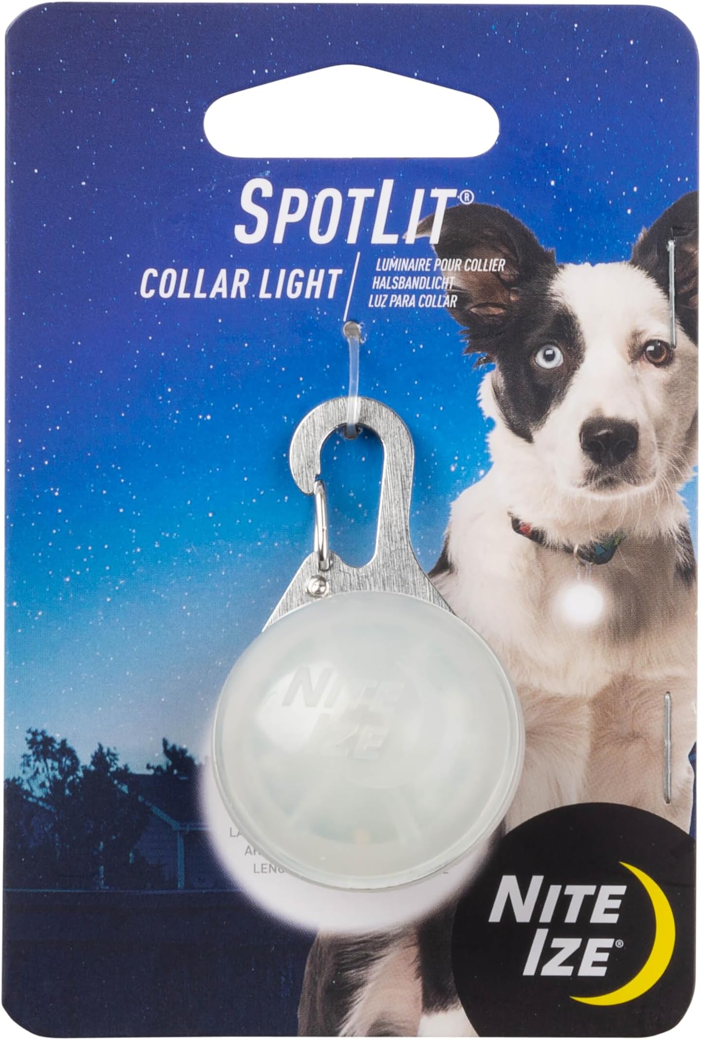 Nite IzeSpotLit LED Collar Light, Carabiner Clip Dog Light, Glows + Flashes -White