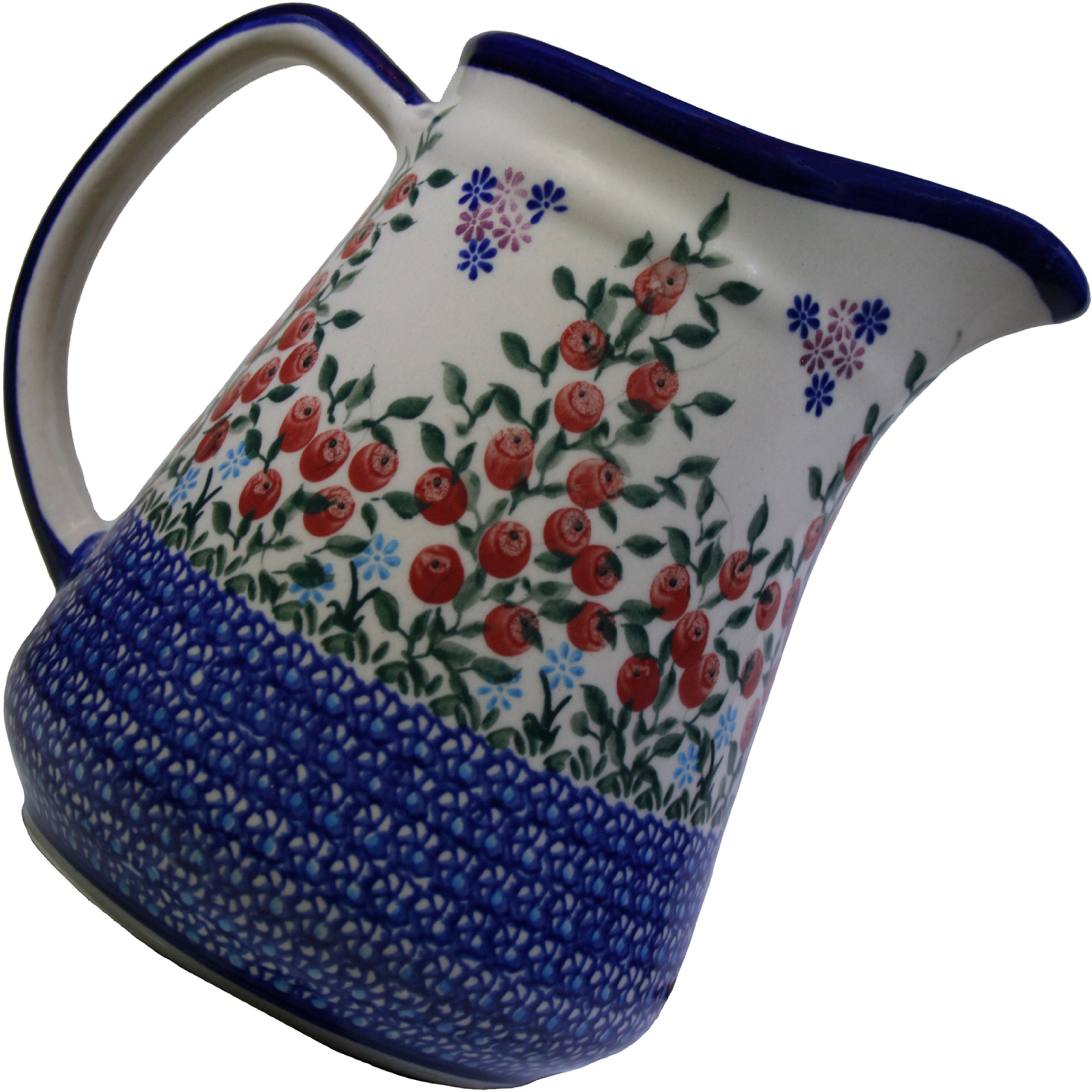 0208/282 Royal Blue Patterns 5-1/2-Cup Jacek Pitcher, 1.3-Liter, Red Berries and Daisies