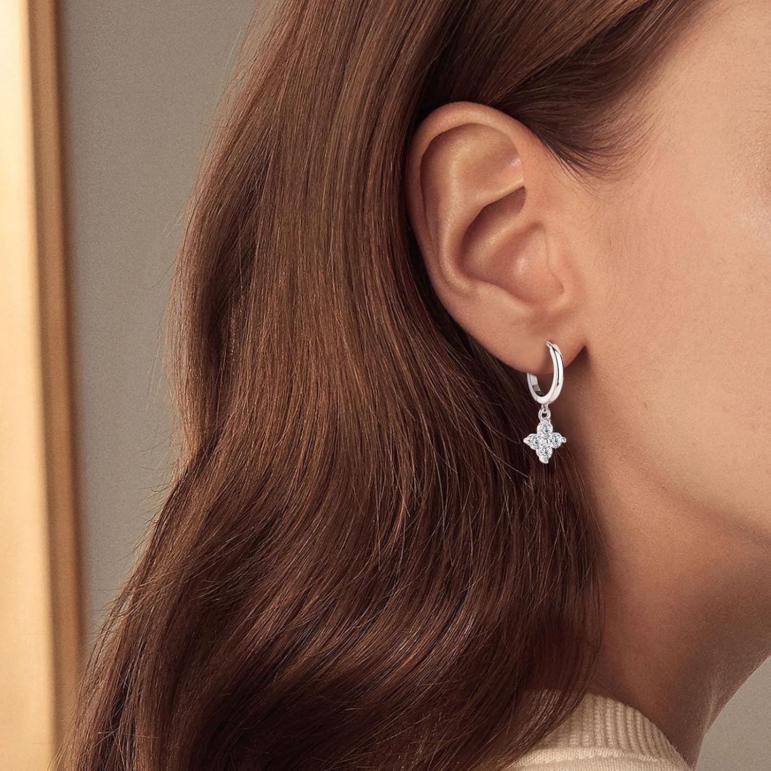 Moissanite Four Leaf Clover Hoop Earrings for Women 925 Sterling Silver 0.8CTTW D Color VVS1 Drop Earring with Certificate - Image 2