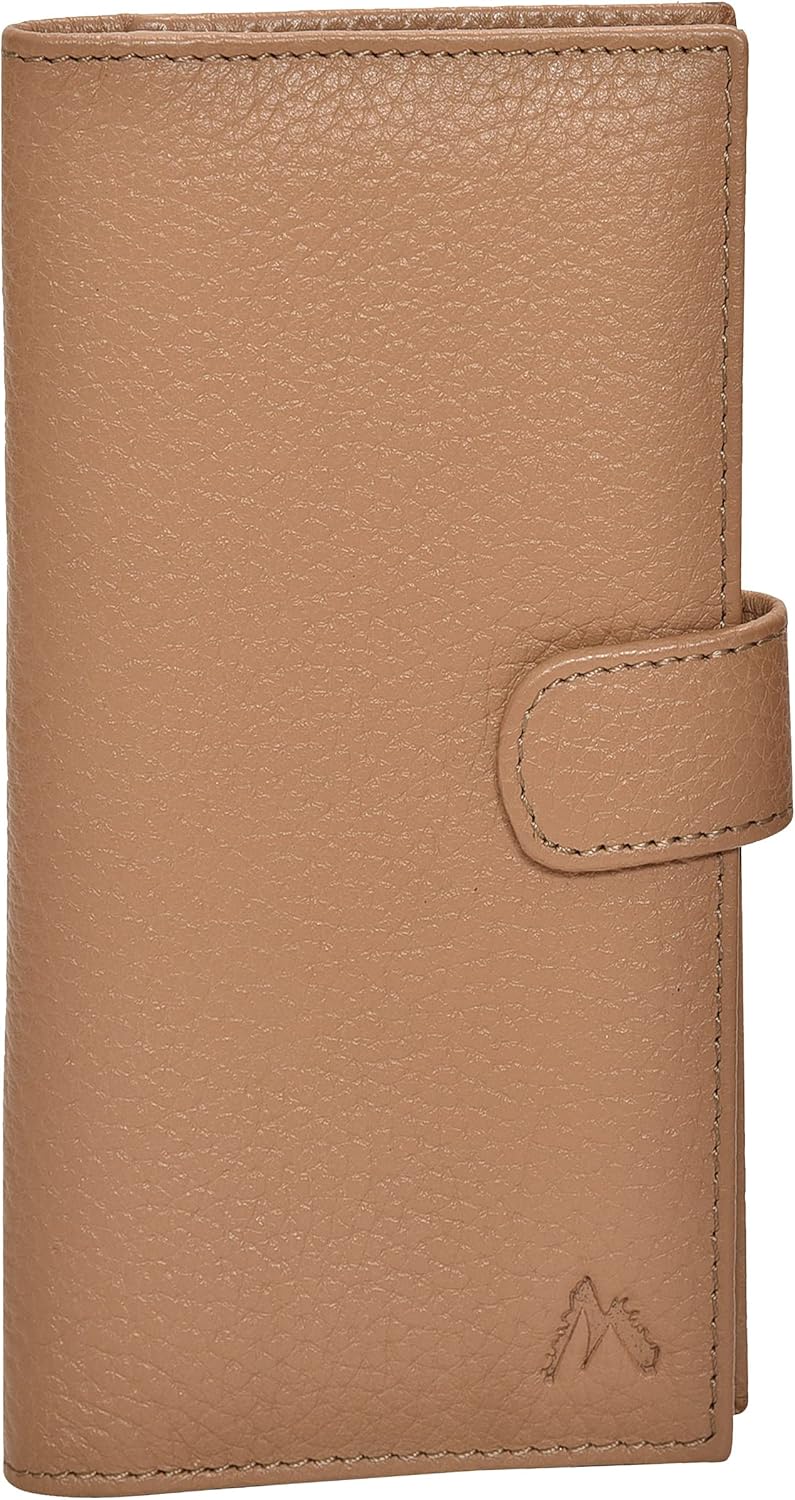 Funda delgada de cuero para hombres y mujeres cartera RFID 6 tarjetas de crédito 1 soporte para identificación y bolígrafo