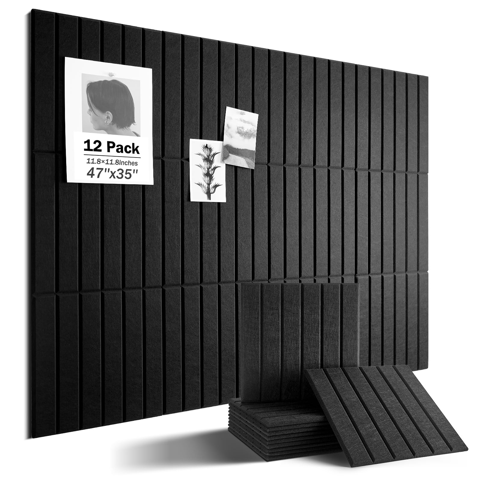 Large Cork Board, 48" X 36" Bulletin Board, 12 Pack Felt Pin Boards Cork Boards for Walls Office Home Decor, Classroom with 60 Safe Removable Adhesive Tabs Black image 5