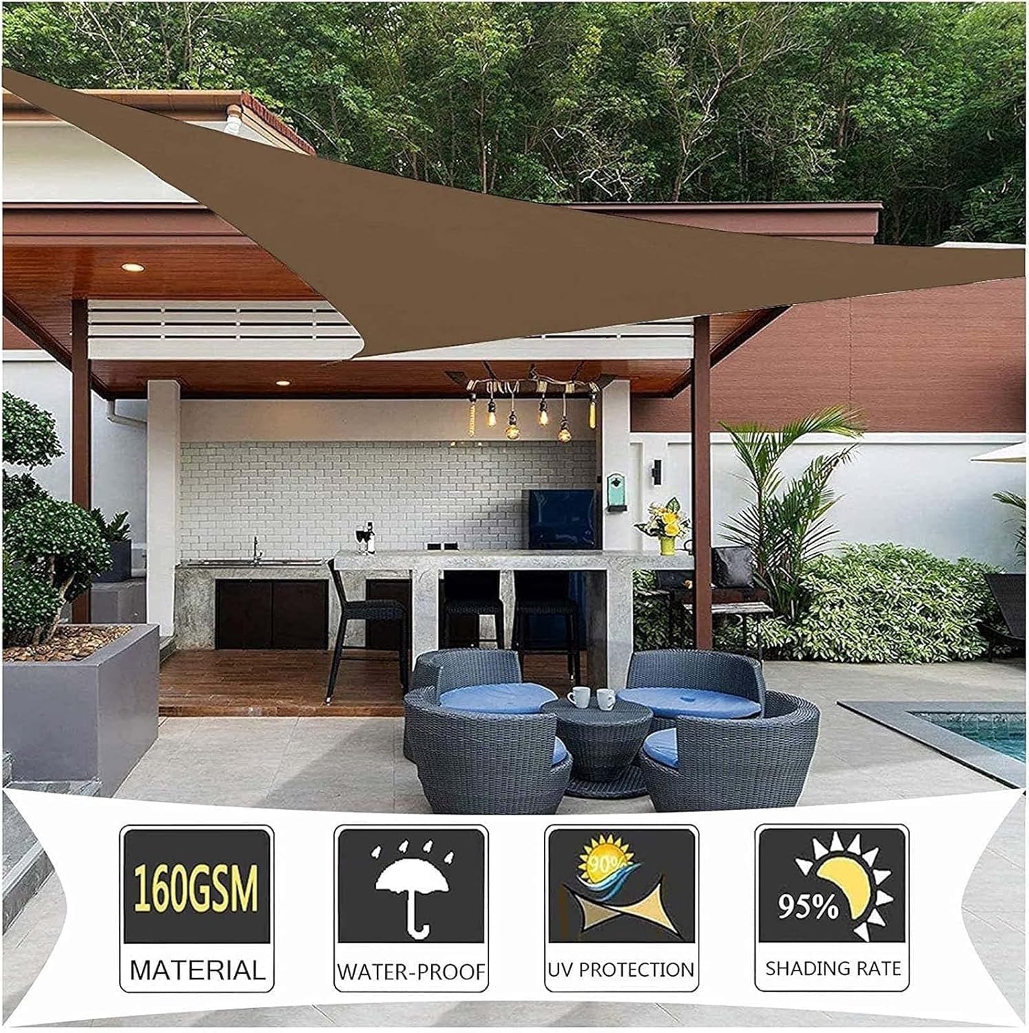 Trójkątny Żagiel Przeciwsłoneczny Wodoodporna Tkanina, Ochrona HDPE Oddychająca 98% UV Do Ogrodu, Patio, Pokrowca Na Krzesło Z Jajkiem(B,3x3x3m)