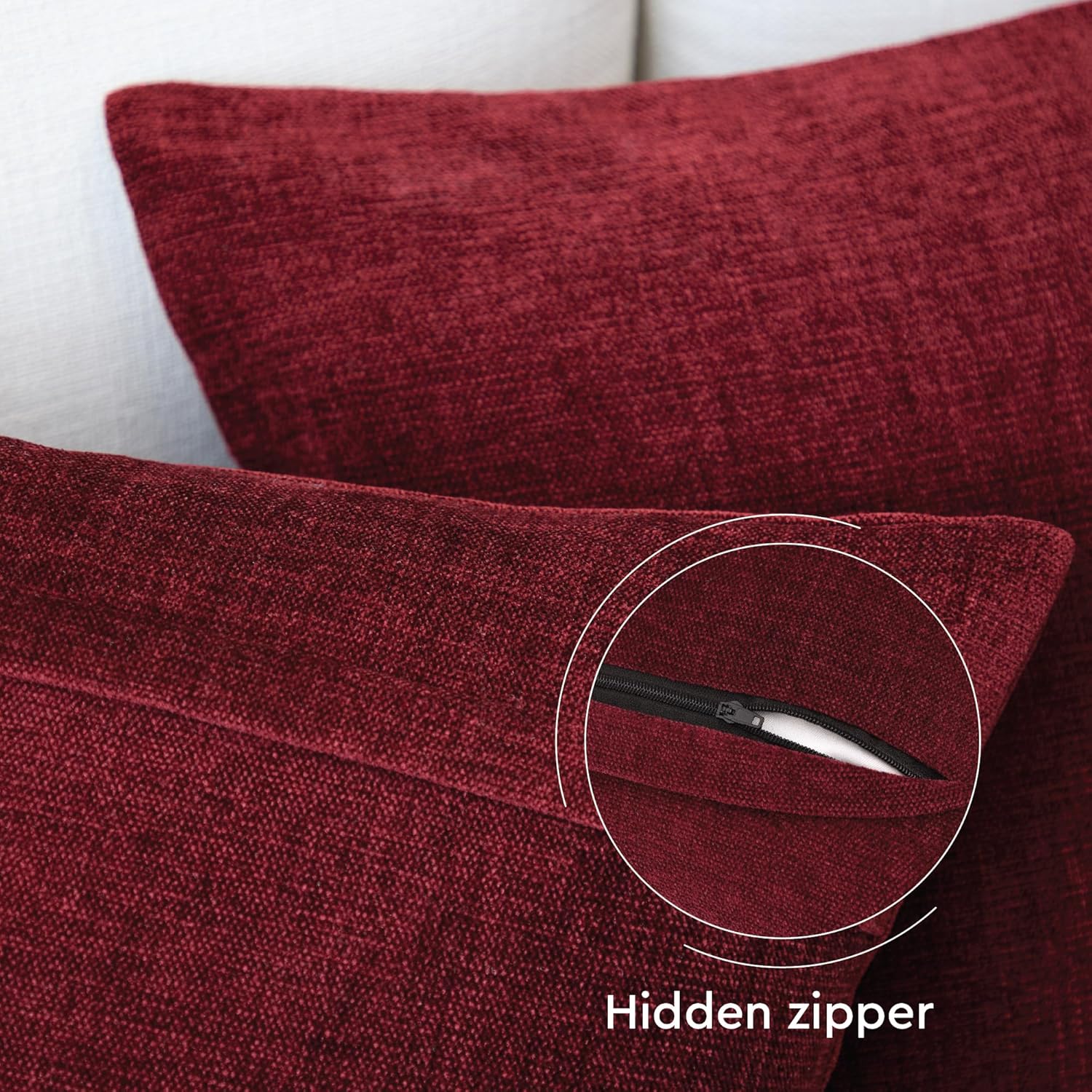 Encasa XO Thick Chenille Throw Pillow Covers Set of 2 | Maroon - (24"x24") (60x60 cm) | Decorative Accent Square Throw Pillow Cases For Couch, Home Decor, Sofa