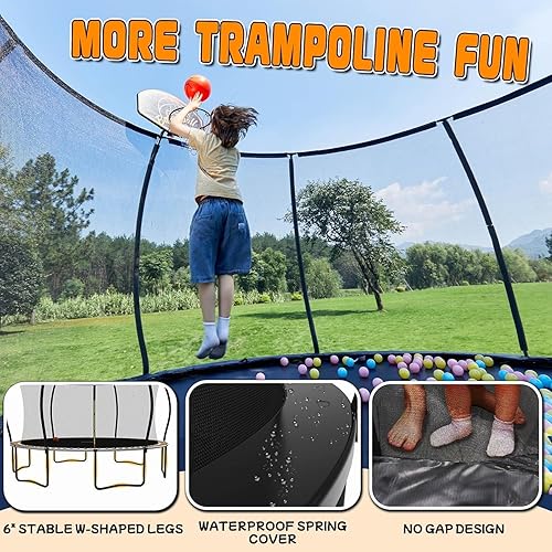 Miniatura 8 de jumpfly - Trámpolines 81012141516 pies al aire libre para niños y adultos, trámpolines recreativos con aro de baloncesto, escalera antióxido,