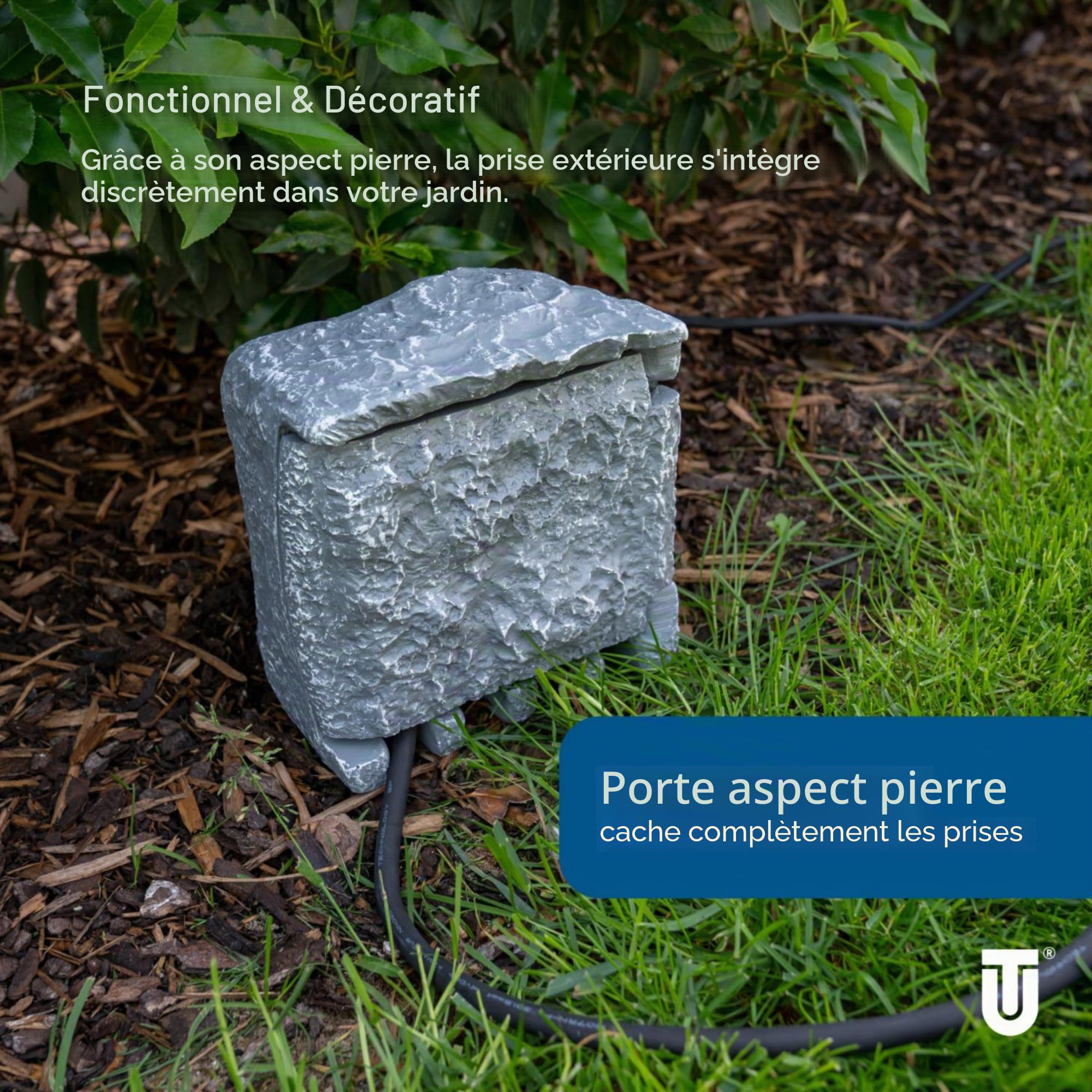 Unitec 44244 Steckdosenverteiler façon pierre avec 2 prises et minuterie
