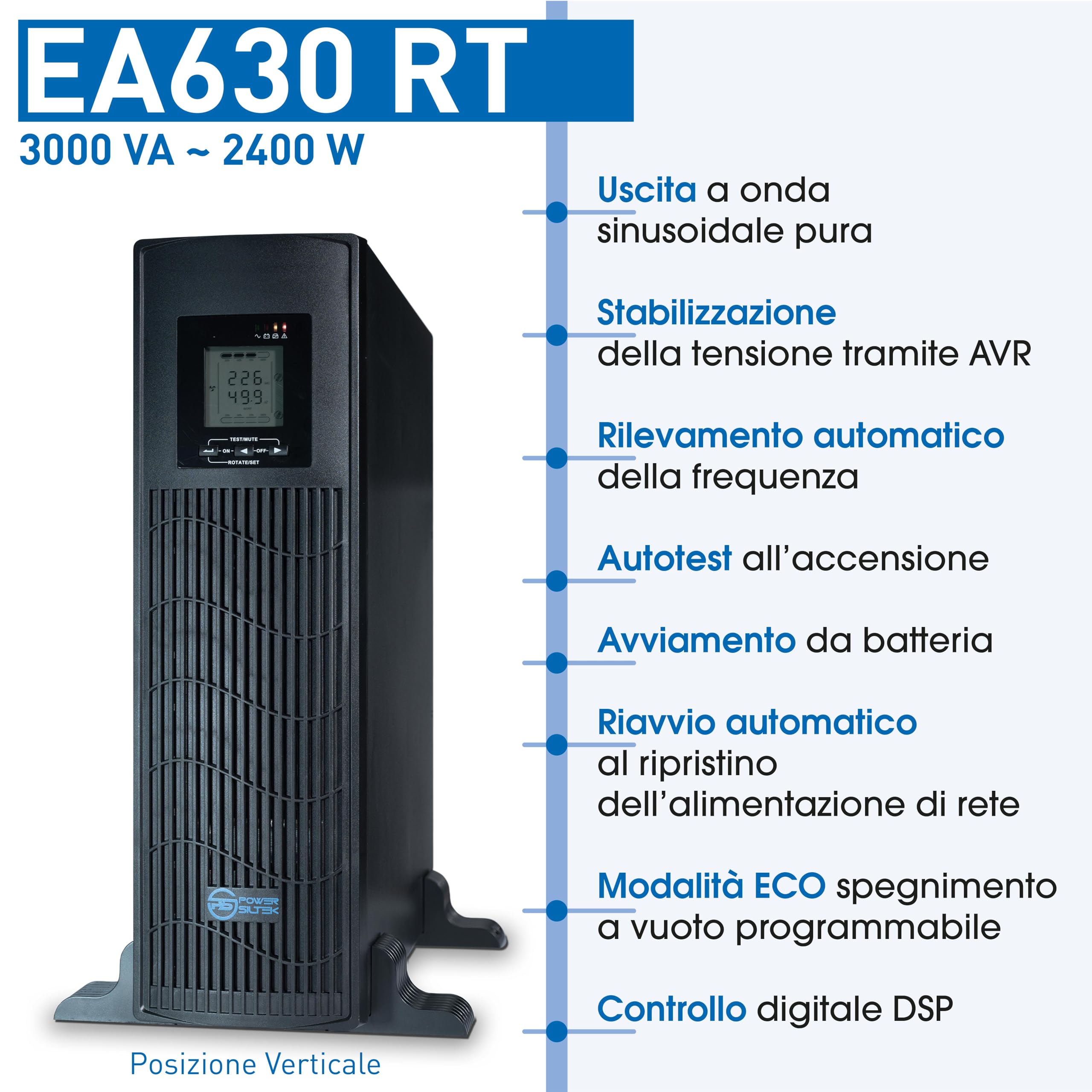 UPS EA630RT - Gruppo di Continuità, Potenza Reale 3000VA/2400W, Computer Power 4500VA/3600W - Versione Rack - Software Incluso