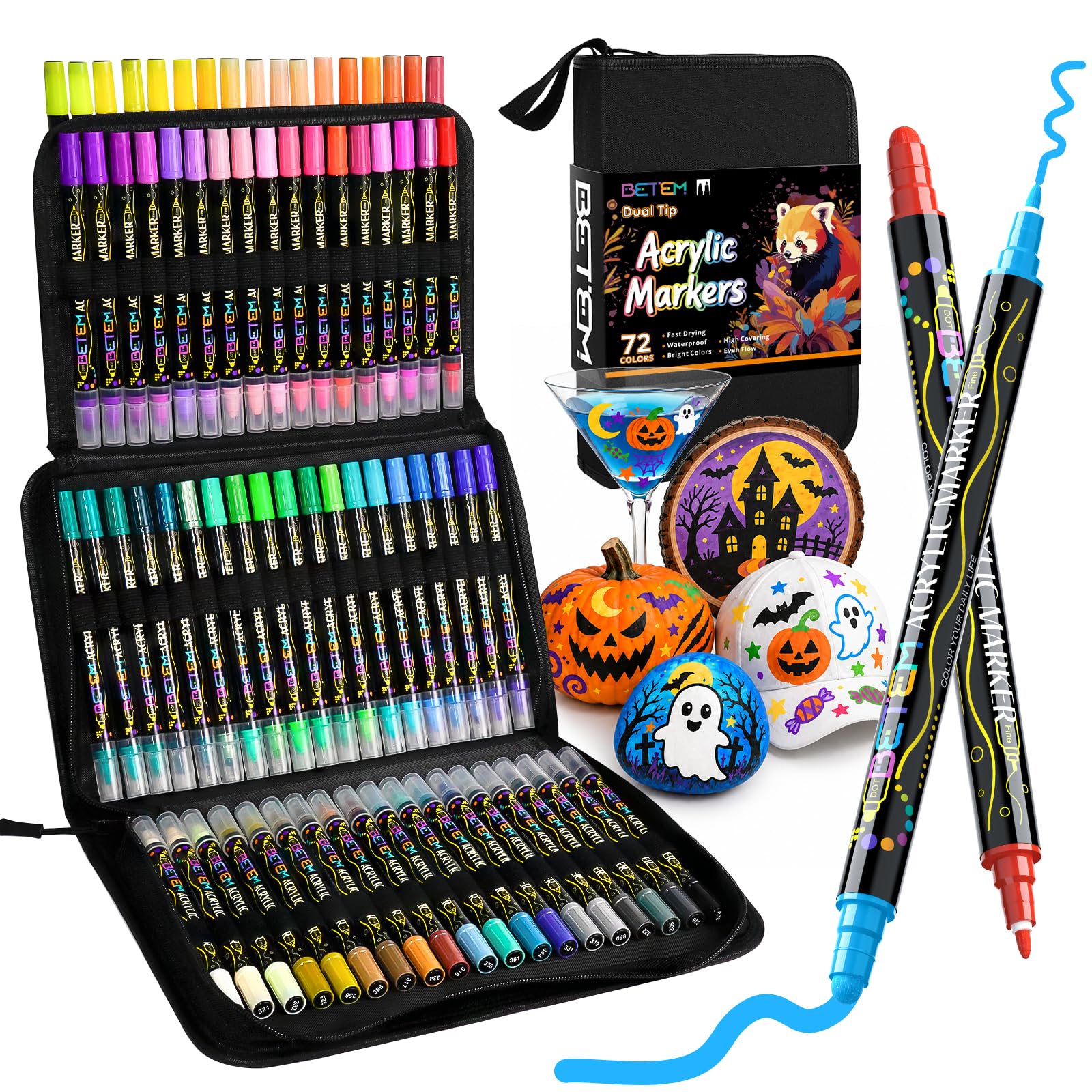 Betem 72 Colors Dual Tip Acrylic Paint Markers, Fabric Decorating Kits | Acrylic Paint Pe…