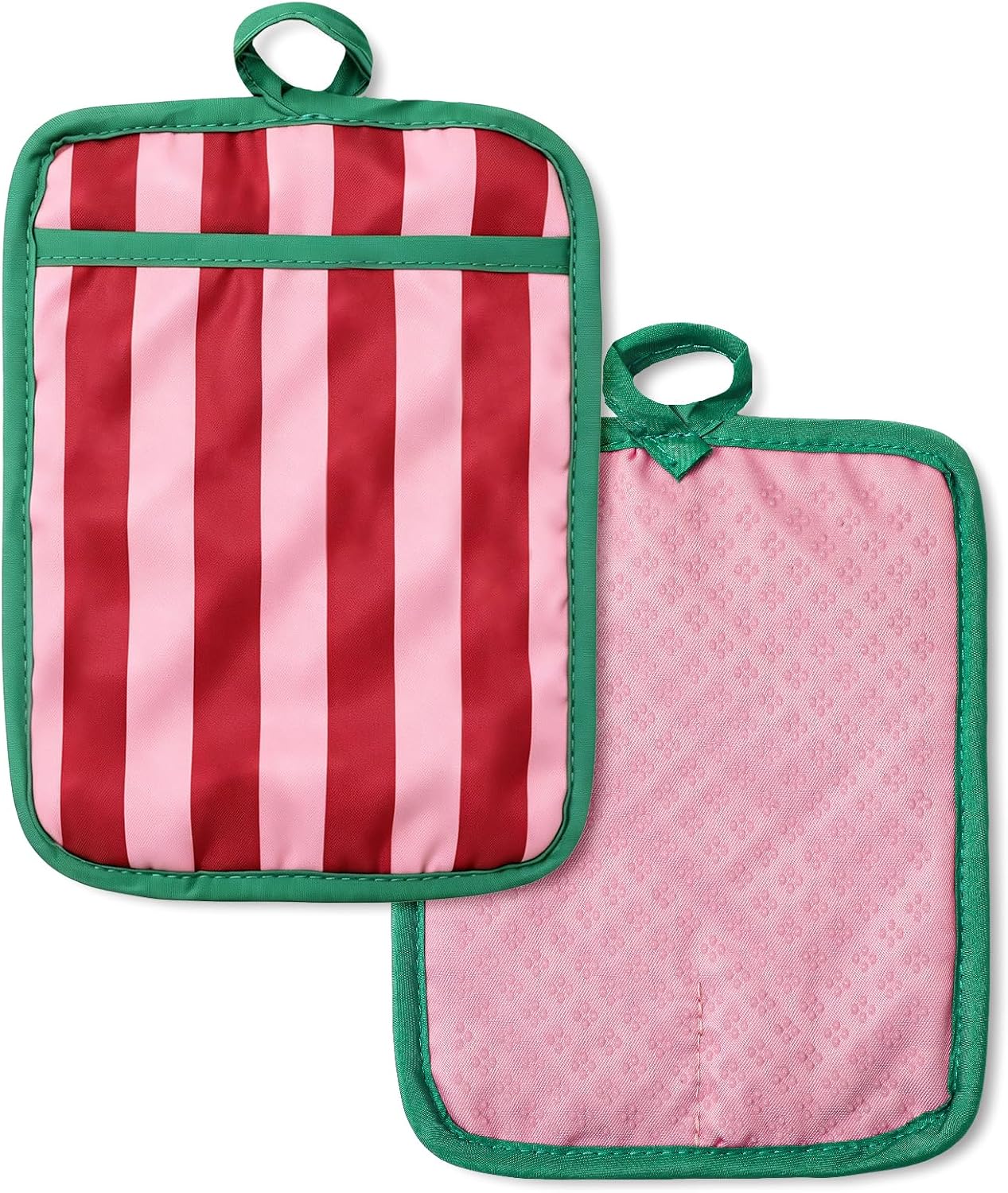 FYSUIMU 2Pcs Green Pink Stripe Pot Holders Heat Resistant Cute Cotton Hot Pad Non-Slip Potholder Oven Mitt Trivet Mat for Kitchen Cooking Baking Supplies